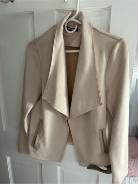 Women's Cream Open-Front  faux suede moto Jacket